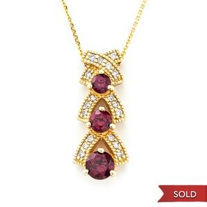 GWLAB Certified 1.32ct Natural Garnet & 0.18ct Diamonds - 14K Gold